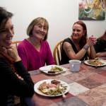 In this March 2016 photo, Director Kara Nelson, left, and Board Chair June Degnan, second from left, share in a group dinner with residents Andrea Robinson, center, Samantha Garton and Brandi Vrabec, right, at Haven House on Tuesday. Haven House is celebrating their one year annversary as a transitional home for recently released female prisoners or women coming out of substance abuse treatment. (Michael Penn | Juneau Empire File)
