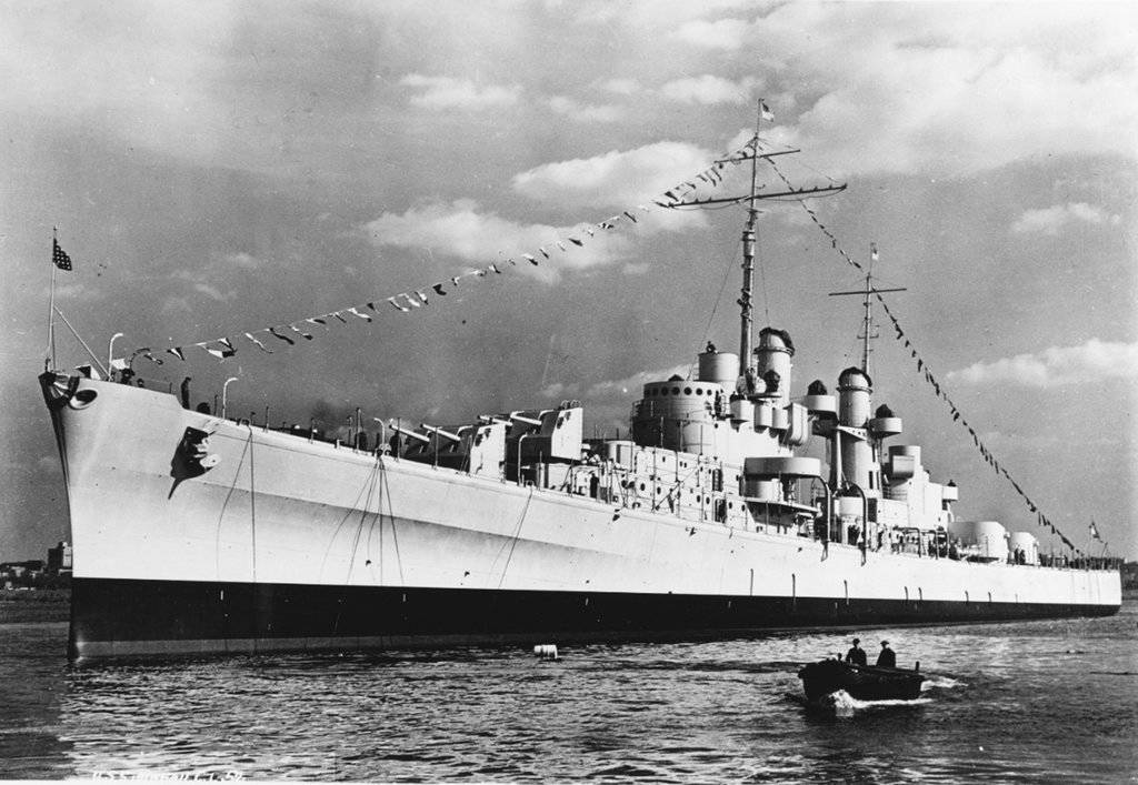 This Oct. 25, 1941 shows the USS Juneau afloat just after being launched at the Federal Shipbuilding Company yard,in Kearny, N.J. Wreckage from the USS Juneau, a Navy ship sunk by the Japanese 76 years ago, has been found in the South Pacific. The ship was cut in half by two torpedoes and sank in 30 seconds during the Battle of Guadalcanal in 1942, sending 687 men including the five Sullivan brothers from Waterloo, Iowa, to their watery graves. (U.S. National Archives)