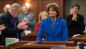U.S. Sen. Lisa Murkowski, R-Alaska, arrives for her annual speech to a joint session of the Alaska Legislature at the Capitol on Thursday, Feb. 22, 2018. (Michael Penn | Juneau Empire File)