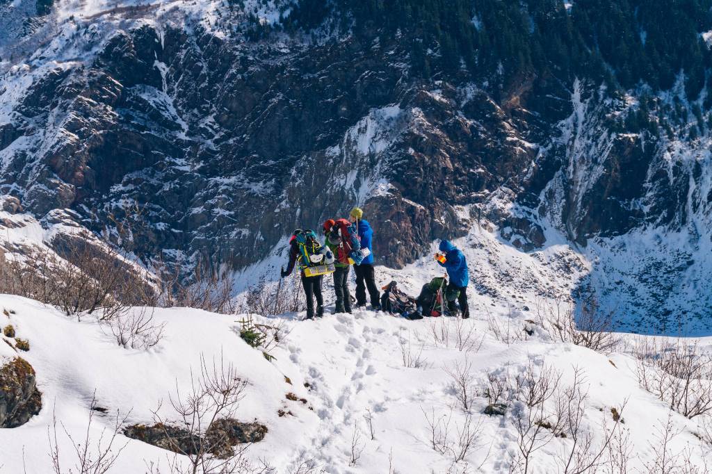The front of the group looking at the glacier from the highest point on the trail. (Photo by Gabe Donohoe)