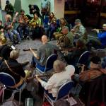 A jam session with twenty musicians fills the hall with music at the 43rd annual Alaska Folk Festival at Centennial Hall on Tuesday, April 4, 2017. (Michael Penn | Juneau Empire File)