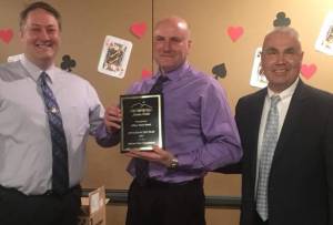 School Resource Officer Blain Hatch (center) poses with Juneau Police Deputy Chief David Campbell (left) and Chief Ed Mercer. Hatch was named Officer of the Year at an awards banquet this past weekend. (Courtesy photo | Juneau Police Department)