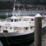 The Wilderness Adventurer is docked at the Seadrome on Friday, April 13, 2018. Aboard, politicians and representatives from the tourism industry spoke about bringing tourists to S.E. Alaska in the spring &mdash; a few months earlier than usual. The vessel set sail on its first spring cruise in Alaska the day after this photo was taken. (Richard McGrail | Juneau Empire)
