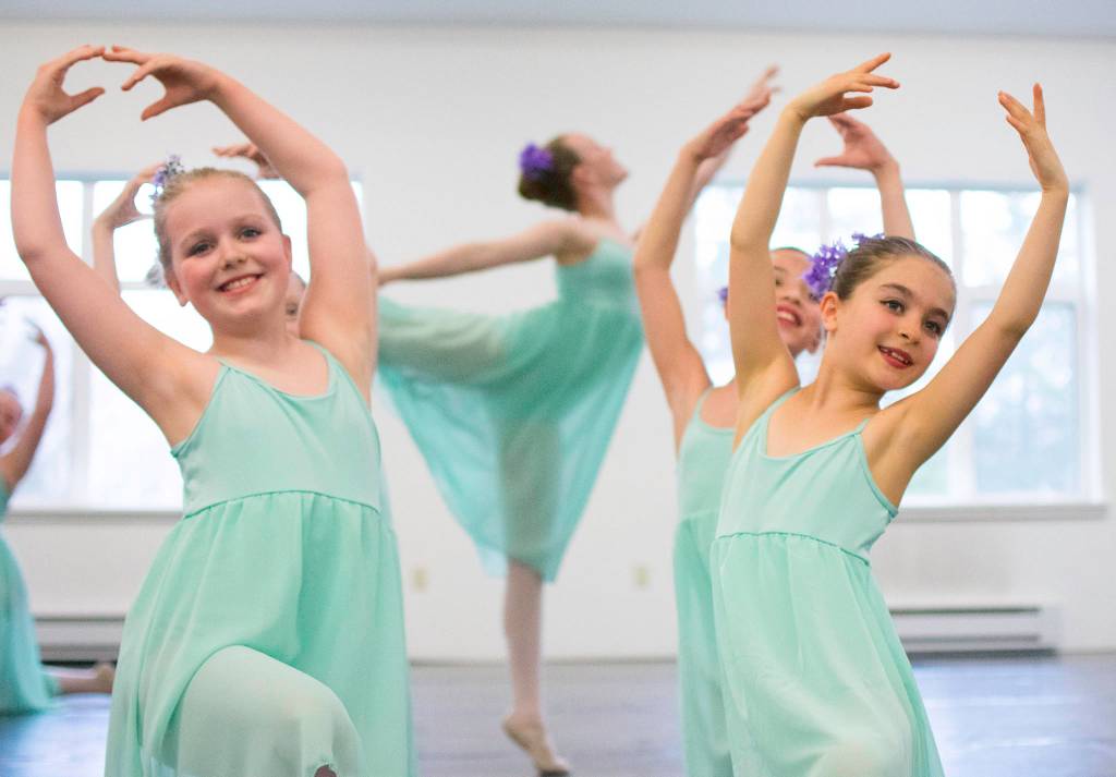 Ingrid Higdon, left, and Alexandra Rivas rehearse &ldquo;Springtime Dances.&rdquo; They will perform this number as part of Juneau Dance Theatre&rsquo;s Spring Showcase. Richard McGrail | For the Capital City Weekly