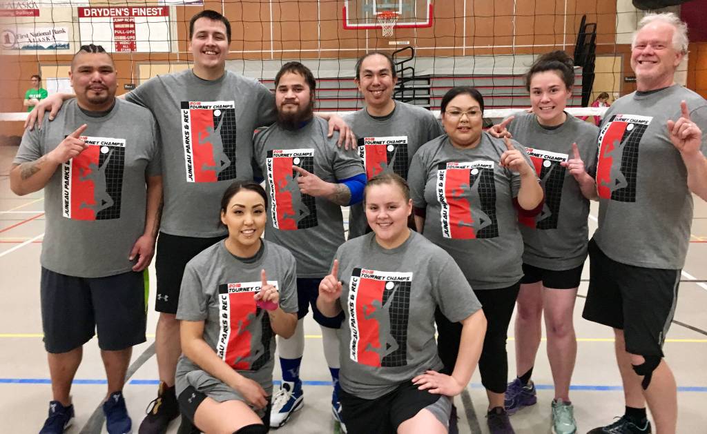 The Juneau Parks & Recreation Coed Division 5 volleyball champions &ldquo;Empire Strikes Back&rdquo; pose after winning the title last Thursday at Floyd Dryden Middle School. The team finished the regular season at 11-3. (Courtesy Photo | Parks & Rec)