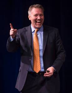 Derek Clark speaks to a full house during the Glacier Valley Rotary Club&rsquo;s Pillars of Amercia speaker series at Centennial Hall on Wednesday, April 25, 2018. Joe Torrillo speaks next Wednesday. (Michael Penn | Juneau Empire)