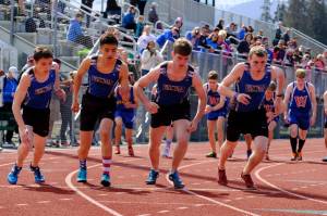 In this 2017 file photo, TMHS boys line up at the starting line during the Capital Invitational on Saturday at Thunder Mountain High School. (Lance Nesbitt | For the Juneau Empire)
