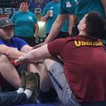 Team Juneau&rsquo;s Derrick Roberts competes in the Eskimo Stick Pull against Mt. Edgecumbe High School&rsquo;s Haley Osborne on Friday at the 2018 Native Youth Olympics at the Alaska Airlines Center in Anchorage. Osborne placed first while Roberts came in third. (Courtesy Photo | Kyle Worl)