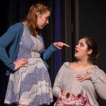 Claire Boily and Adele Hagevig rehearse in the Juneau-Douglas High School production of Dearly Beloved in the JDHS Auditorium on Thursday, May 3, 2018. (Michael Penn | Juneau Empire)