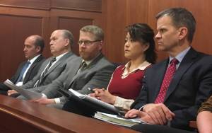 Gov. Bill Walker watches from the House gallery as legislators discuss Senate Bill 26 on Tuesday, May 8, 2018. (James Brooks | Juneau Empire)
