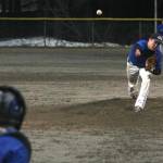 Thunder Mountain High School pitcher Sammy McKnight throws a warm-up pitch during the Falcons&rsquo; 2-1 loss to Sitka at Adair-Kennedy Memorial Park on Friday, May 11, 2018. (Alex McCarthy | Juneau Empire)