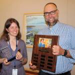 Bartlett Beginnings Registered Nurse Angela Lessard receives the 2018 Excellence in Nursing Award from Don Schneider, MD. (Courtesy Photo | Bartlett Regional Hospital)