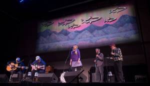 Mindy Rowland performs with her Fishermen at the 44th Annual Alaska Folk Festival in Centennial Hall on Monday, April 9, 2018. (Michael Penn | Juneau Empire)