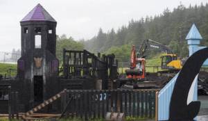 Work begins on the demolition of Project Playground at Twin Lakes on Tuesday, June 20, 2017. (Michael Penn | Juneau Empire File)