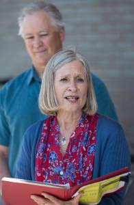 Andi Story, with her husband, Mike, and son, Ryan, announces her run for the Mendenhall Valley house seat at the Mendenhall Valley Public Library on Thursday, May 31, 2018. ( Michael Penn | Juneau Empire)