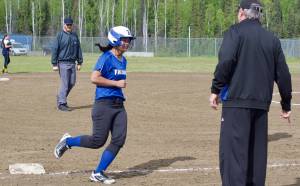 Thunder Mountain High School freshman Mariah Tanuvasa Tuvaifale rounds third base after hitting a home run in the first inning against the Homer Mariners in the ASAA Division II state softball tournament on Friday at South Davis Park in Fairbanks. TMHS won 18-0. (Courtesy Photo | Sharla Hayes)