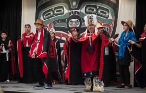 Kuteeyaa (Totem) of Seattle perform for Celebration 2018 at Elizabeth Peratrovich Hall on Thursday, June 7, 2018. (Michael Penn | Juneau Empire)