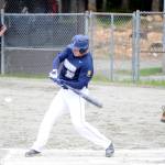 Juneau Post 25&rsquo;s Bobby Cox lines out to left field in the first inning against Chugiak Post 33 on Saturday. (Nolin Ainsworth | Juneau Empire)
