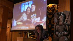 Event organizer Donna Beaver smiles while sharing a story about Nora Marks Dauenhauer and her husband Richard. Ray Friedlander | For the Capital City Weekly