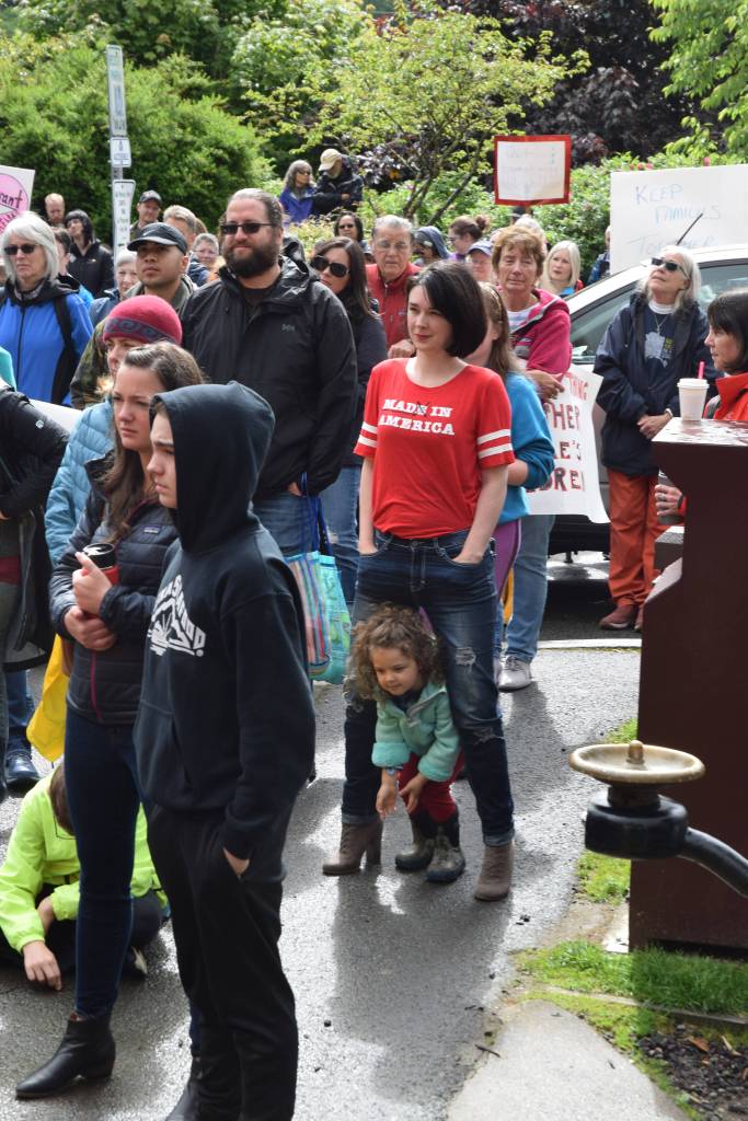 About 400 protesters gathered Saturday for the Families Belong Together Rally at Capital Park to speak out against family separation at the U.S. southern border. (Kevin Gullufsen | Juneau Empire)