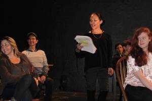 Shadow Meienberg, Brian Wescott, Irene Bedard, Miciana Hutcherson and Ashleigh Watts rehearse Our Town on the mainstage at Perseverance Theatre. The classic play was chosen to begin the theaters 40th season. While financial woes placed doubt on the theaters future, those familiar with its financial situation said there is no danger of closure in the immediate future. (Ben Hohenstatt | Capital City Weekly)