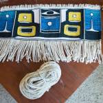 A finished Chilkat weaving and mountain goat wool warp by Juneau weaver Ricky Tagaban on Monday, Sept. 10, 2018. (Michael Penn | Juneau Empire)