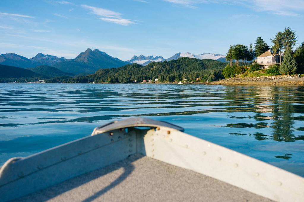 McGinnis, Stroller White, the seven peaks of the Mendenhall Towers, Wrather, and ridge of Bullard from the skiff. (Gabe Donohoe | For Juneau Empire)