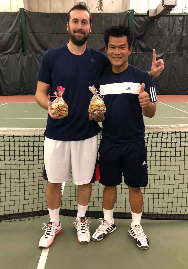 Collin Kuopalla and Nick Pongphai won the Mens/Mixed West Bracket championship in the Back To School Doubles Tournament played at the Alaska Club Valley Sept. 14-16. (Courtesy Photo | Mona Mametsuka)