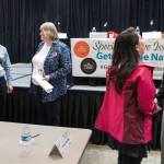Mayoral candidates Saralyn Tabachnick, right, Norton Gregory, left, and Beth Weldon, center, speak to Juneau residents after a Special Native Issues Forum at the Elizabeth Peratrovich Hall on Tuesday, Sept. 18, 2018. (Michael Penn | Juneau Empire)