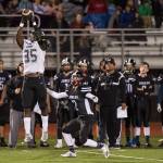 Colonys Julian McPhail, left, intersepts a pass meant for Juneau Uniteds Cristian Batac at Thunder Mountain High School on Friday, Sept. 21, 2018. (Michael Penn | Juneau Empire)