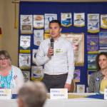 Juneau mayoral candidates Beth Weldon, left, Norton Gregory, center, and Saralyn Tabachnick introduce themselves to the Rotary Club of Juneau during their luncheon at the Baranof Hotel on Tuesday, Sept. 25, 2018. (Michael Penn | Juneau Empire)