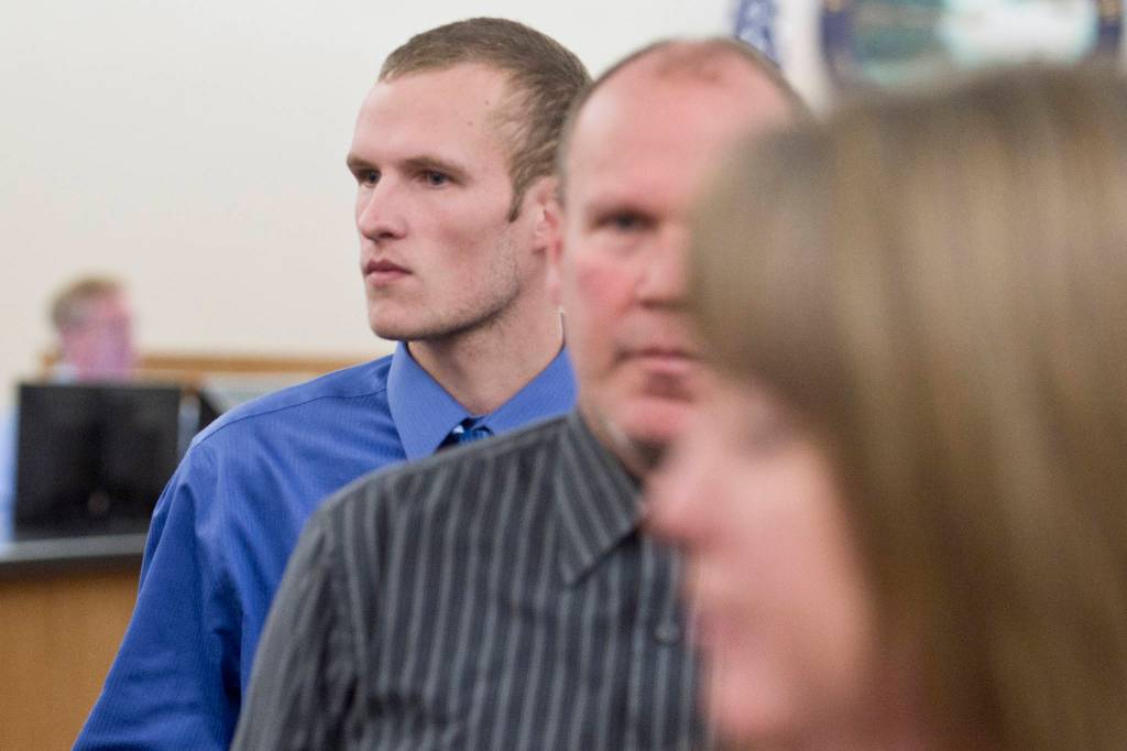 Ty Alexander Grussendorf, 22 at the time, follows his parents out of Juneau Superior Court after a trial date-setting hearing on Wednesday, March 1, 2017. (Michael Penn | Juneau Empire File)