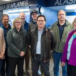 A Juneau delegation poses for a picture after returning on the last Alaska Seaplanes flight of the season from an Economic Trade Mission in Whitehorse on Tuesday, Sept. 18, 2018. From left: Mary Berry, Alaska Glacier Seafoods, Dave Scanlan, Eaglecrest, Liz Perry, Travel Juneau, Brian Holst, Juneau Economic Development Council, Charles Herrington, Eaglecrest, Jim Powell, UAS, Keith Comstock, Juneau Hydropower and Barbara Burnett, Juneau Sister Cities Committee. Attending the mission but not pictured are Carl Ramseth, Alaska Seaplanes, and Jerry Burnett. (Michael Penn | Juneau Empire)