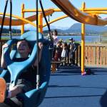 The newly-opened Project Playground includes a pair of zip lines at the back of the park. (Kevin Gullufsen | Juneau Empire)