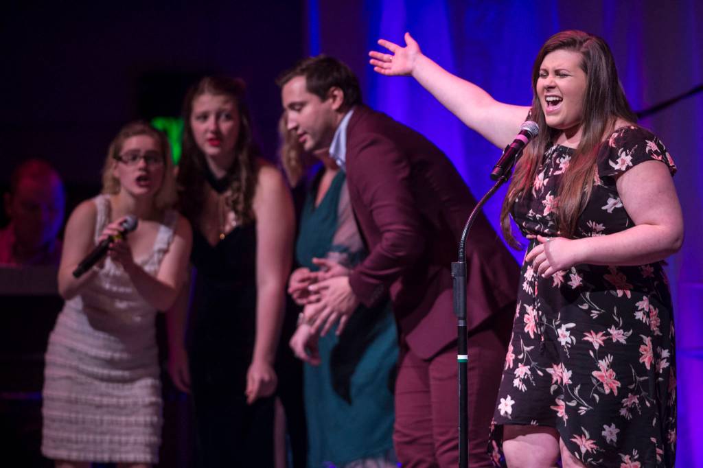 Contestants sing an opening number at Juneau Lyric Operas production of Whos Your Diva? at Centennial Hall on Saturday, Sept. 29, 2018. (Michael Penn | Juneau Empire)
