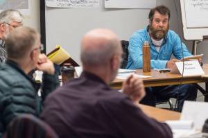 Flyfishing guide Mark Hieronymus speaks during the public comment period for the new Roadless Rule advisory committee at Centennial Hall on Wednesday, Oct. 3, 2018. (Michael Penn | Juneau Empire)