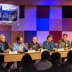 Legislative candidates answer questions during a forum sponsored by the Juneau Empire, along with the League of Women Voters of Juneau, Juneau Votes! and KTOO at KTOO on Tuesday, Oct. 9, 2018. From left: Senate District Q candidates Don Etheridge and Jesse Kiehl, House District 33 candidates Chris Dimond and Sara Hannan and House District 34 candidates Jerry Nankervis and Andi Story. (Michael Penn | Juneau Empire)
