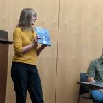 Author Susi Gregg Fowler and illustrator Jim Fowler were among the speakers at an Alaska Day literary event held Thursday at Alaska State Library, Archives and Museum. The Fowlers arent always collaborated but they showed and read from projects that they worked on together. (Ben Hohenstatt | Capital City Weekly)