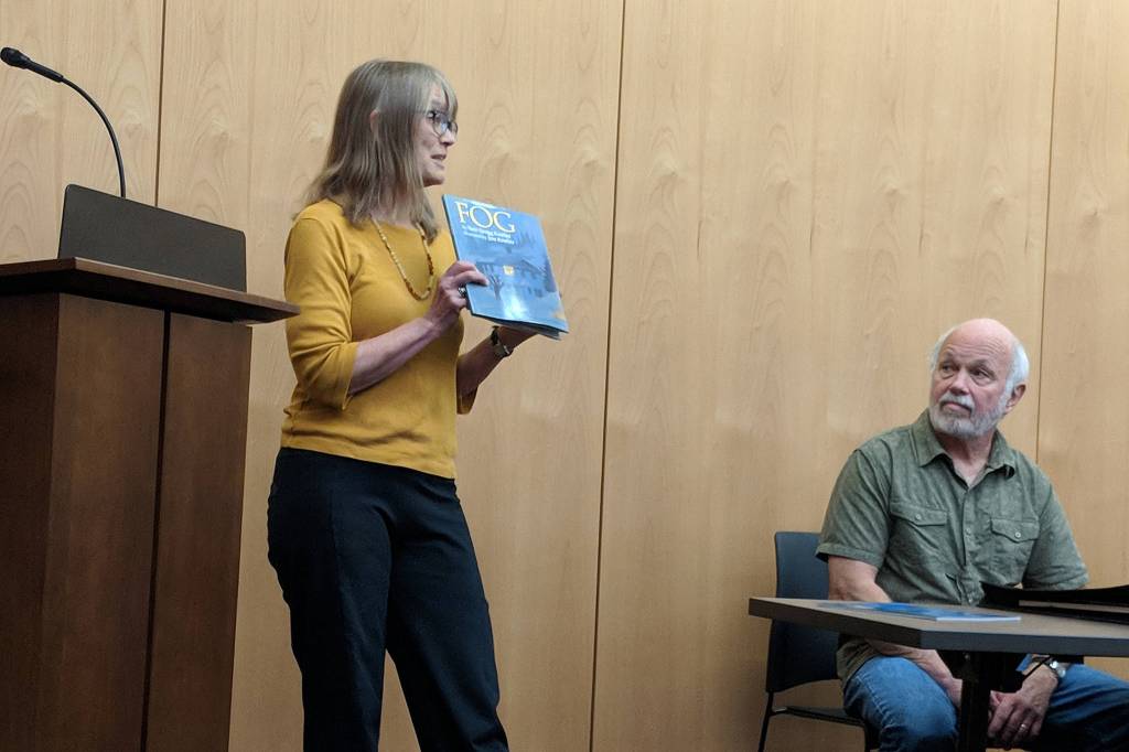 Author Susi Gregg Fowler and illustrator Jim Fowler were among the speakers at an Alaska Day literary event held Thursday at Alaska State Library, Archives and Museum. The Fowlers arent always collaborated but they showed and read from projects that they worked on together. (Ben Hohenstatt | Capital City Weekly)