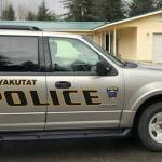 A Yakutat Borough Police Department vehicle sits in front of the site of a fatal stabbing in Yakutat on Sunday, Oct. 14, 2018. (Courtesy Photo | Yakutat Borough Police Department)
