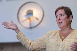 Angela Rodell, executive director of the Alaska Permanent Fund Corporation, speaks in July 2018. An APFC spokeswoman said the corporation has declined an invitation to a Saudi investment conference. (Michael Penn | Juneau Empire File)