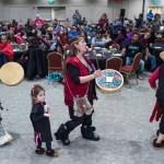 Members of the Woosh.ji.een Dance Group perform during a Celebrate Survivors gathering sponsored by Central Council Tlingit and Haida Indian Tribes of Alaska and AWARE in the Elizabeth Peratrovich Hall on Tuesday, Oct. 23, 2018. October is Domestic Violence Awareness Month. (Michael Penn | Juneau Empire)