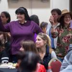 People pay tribute to the Woosh.ji.een Dance Group as they perform during a Celebrate Survivors gathering sponsored by Central Council Tlingit and Haida Indian Tribes of Alaska and AWARE in the Elizabeth Peratrovich Hall on Tuesday, Oct. 23, 2018. October is Domestic Violence Awareness Month. (Michael Penn | Juneau Empire)