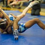 <span class="neFMT neFMT_PhotoCredit"><strong> Nolin Ainsworth</strong> | Juneau Empire</span>                                Juneau-Douglas junior Jahrease Mays looks over at the official as he pins Ketchikans Patrick Rauwolf in the 125-pound bracket final of the Brandon Pilot Invitational on Saturday at Thunder Mountain High School. Mays won soon after.