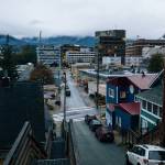 Downtown in low clouds at dusk. 10 seconds from road. (Gabe Donohoe | For the Juneau Empire)