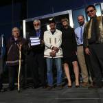 Eduard Zdor, Russia, former director of the Chukotka Marine Mammal Hunters Association; George Edwardson, board member for Inuit Circumpolar Council-Alaska and President of the Inupiat Community of the Arctic Slope (ICAS); Tom Strang, Senior Vice President of Maritime Affairs for Carnival Corporation; Delbert Pungowiyi, Alaska, President of Native Village of Savoonga (on St. Lawrence Island near the Bering Strait); Kendra Ulrich, Senior Shipping Campaigner for Stand.earth; DJ Tyson, Arctic Program Specialist for Pacific Environment; Verner Wilson, Friends of the Earth, formerly of Bristol Bay Native Association and member of Curyung Tribal Council; Dr. Lucy Gilliam, Aviation and Shipping Officer stand in front of the UK HQ for cruise industry giant, Carnival Corporation. The Arctic Indigenous and eNGO representatives of the Clean Up Carnival Coalition met with Carnival executives to deliver an international petition signed by over 104,000 concerned people from countries across Europe and North America calling on the company to end its use of ultra-dirty heavy fuel oil, starting with its ships traveling to the fragile Arctic and Subarctic regions. (Courtesy Photo | Jiri Rezac via Stand.earth)