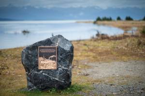 A memorial to the passengers and crew of the S.S. Princess Sophia at the Eagle Beach Recreation Area on Thursday, Oct. 25, 2018, 100 years after the ship hit Vanderbilt Reef and sunk in Favorite Channel. (Michael Penn | Juneau Empire)