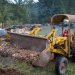 Lisa Daugherty, owner of Juneau Composts!, uses a front-end loader to move wood chips to used in her year-old business on Wednesday, Oct. 24, 2018. Currently located out the road near mile 25, Daugherty is working to lease city land in the Lemon Creek area to expand her business. (Michael Penn | Juneau Empire)