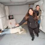 Juneau residents react to scares and chills as they make their way through the Haunted Station at the U.S. Coast Guards Station Juneau on Friday, Oct. 26, 2018. Station personnel pay for all the decoration themselves and take three weeks to ready the station. Entry is non perishable food items for the Southeast Alaska Food Bank. (Michael Penn | Juneau Empire)