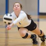 Thunder Mountains Leilani Eshnaur dives for the ball against Juneau-Douglas at TMHS on Friday, Oct. 26, 2018. (Michael Penn | Juneau Empire                                Thunder Mountains Leilani Eshnaur dives for the ball against Juneau-Douglas at TMHS on Friday, Oct. 26, 2018. (Michael Penn | Juneau Empire